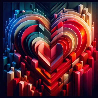 The primary subject of the image is a heart-shaped design, which is the main focus of the image. The heart is made up of various colored blocks, creating a visually appealing and artistic display. The setting of the image is a black background, which contrasts with the vibrant colors of the heart. The visual style of the image is digital art, as it is a computer-generated design. The colors and mood of the image are lively and cheerful, with the heart's vibrant colors
